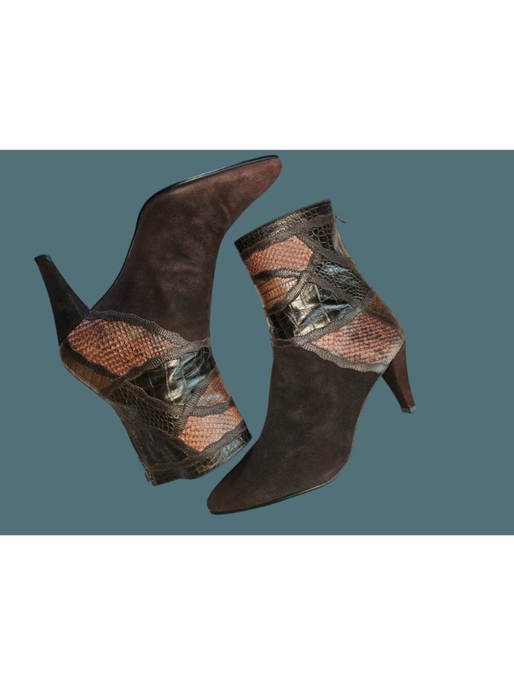 Stuart Weitzman Brown Suede Animal Skin Print Pointed Toe  Booties Women 10M - Picture 4 of 13